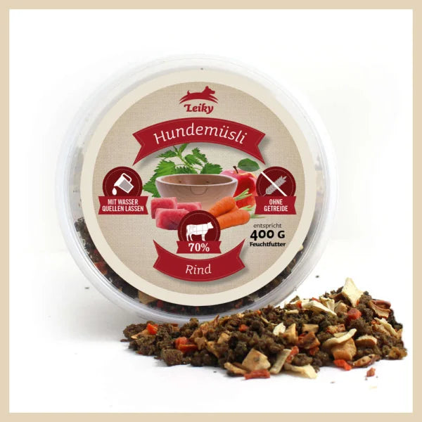 Leiky Hundemüsli Rind Becher (Trockenbarf) 100g