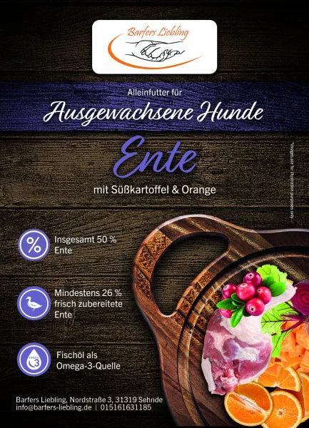 Trockenbarf Ente mit Süßkartoffel & Orange 2kg